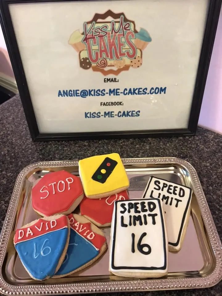 Driving theme decorated cookies from Kiss Me Cakes